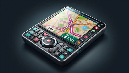GPS navigation device with map on the screen. 3d rendering