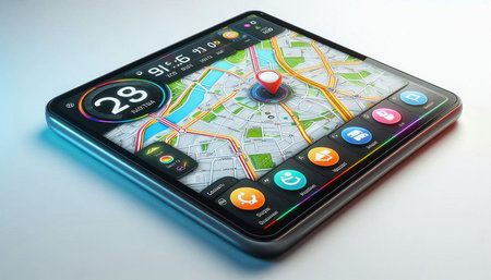 Smartphone with gps navigation map on white background, close-up