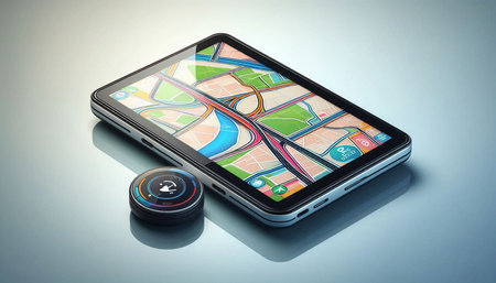 Smartphone with city map on the screen. 3d illustration.