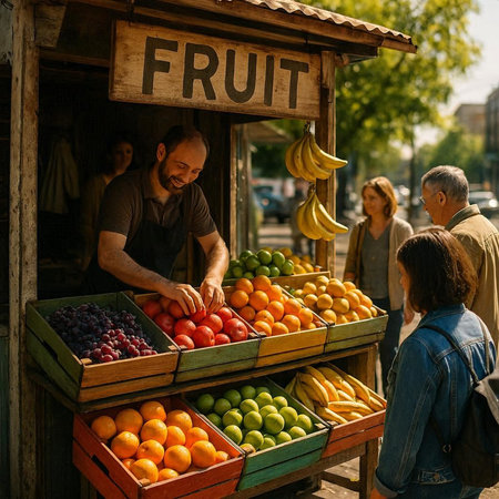 Fruit stall in the street of Vilnius, Lithuania.
