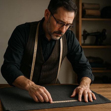 Fashion designer working on his designs in his studio. Close-up of a mature fashion designer working on his designs in his studio.