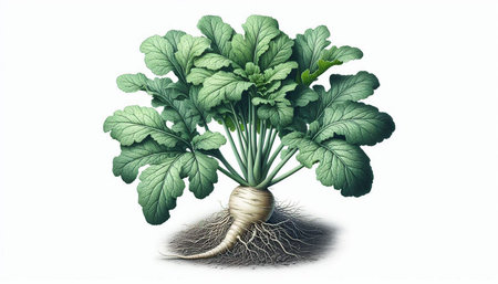 Turnip with roots isolated on white background. 3D illustration.