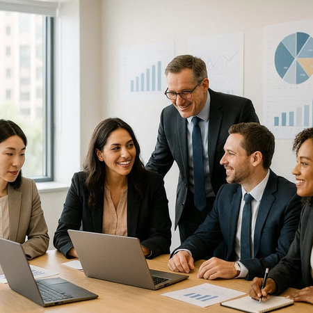 Group of business people working together on a project in a modern office