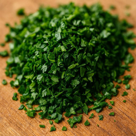 Portion of chopped Green Parsley (close-up shot)