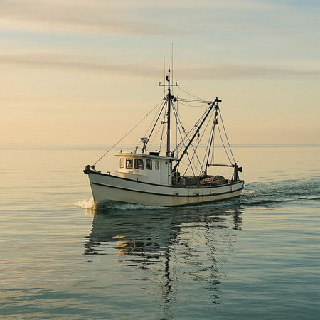 Fishing boat in the sea at sunset. The concept of fishing