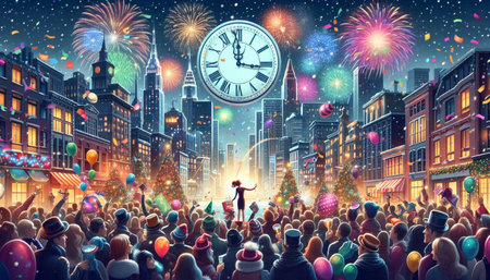 New Year's Eve Party with a lot of people and big clock