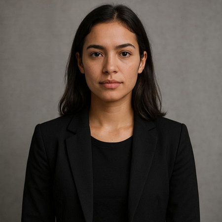 Portrait of a young beautiful Asian businesswoman on a gray background