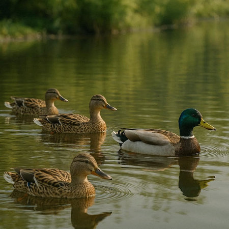 Beautiful mallard ducks swimming in a lake. Mallard duck, Anas platyrhynchos.