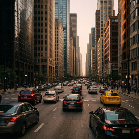 Traffic on the streets of Chicago, Illinois, USA