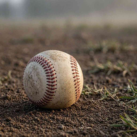 Baseball on the field. Close-up of a baseball.