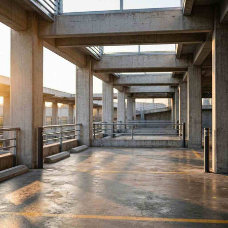 Empty parking lot in a modern office building. 3d rendering.