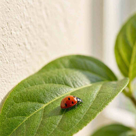 ladybug on a green leaf in the garden. High quality photo