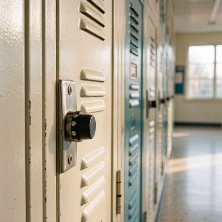 Lockers in the locker room of a school. Selective focus.
