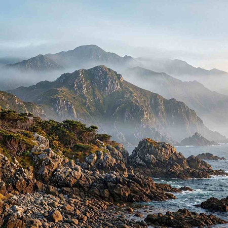 Beautiful scenery of the rocky coast of the Pacific Ocean in California