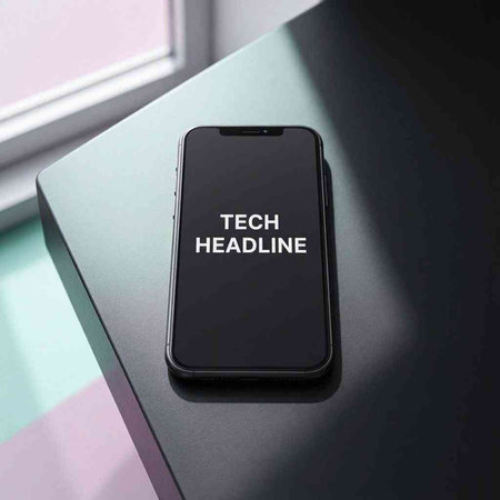 Smartphone with the word technology on the screen. Smartphone on the table.