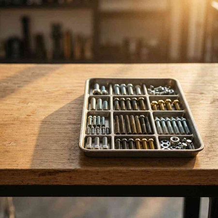 A set of tools on a table in a workshop. Selective focus.