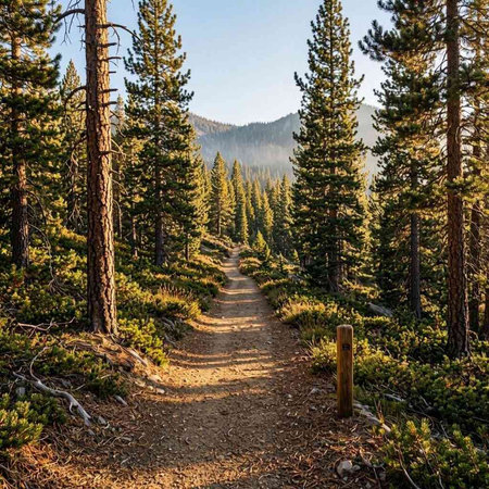 Trail in the forest in Yellowstone National Park, Wyoming, USA
