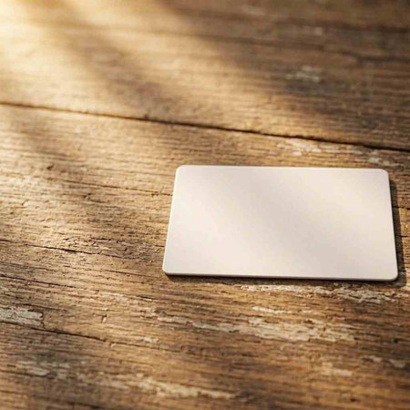 Blank business card on a wooden table. Place for text.