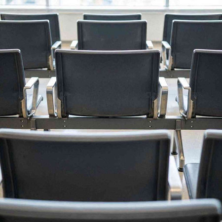 Empty chairs in the conference hall. Selective focus and shallow depth of field