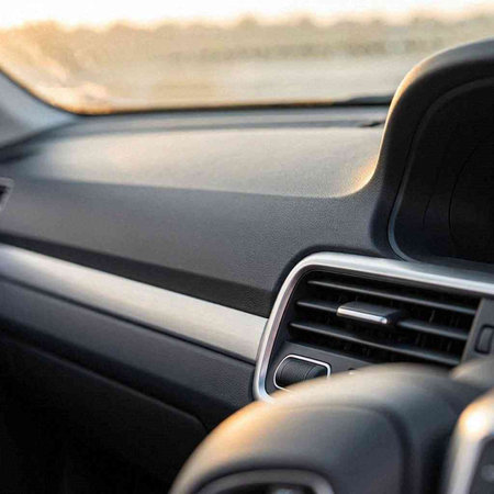Interior of a modern car, view from the car window.