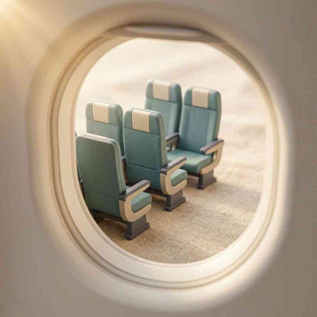 Airplane seats in the cabin. Airplane seat with seats.