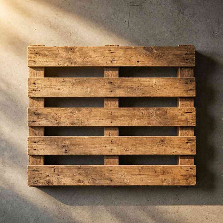 Wooden pallet on concrete wall background. 3d render illustration