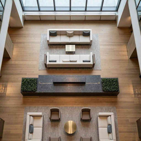 Interior of a modern office building. View from the top.