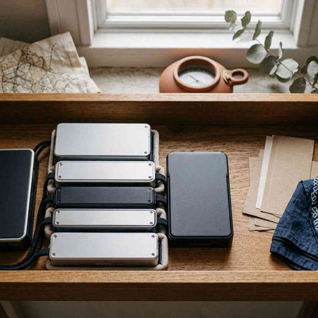 External hard drive on a wooden shelf next to a cup of coffee