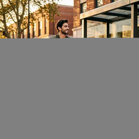 Image of a handsome young business man walking outdoors in the city.