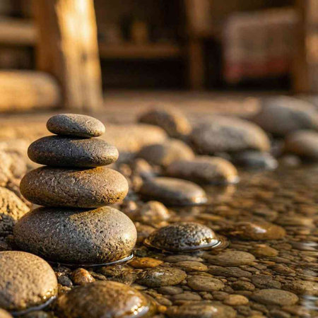 zen stones on the ground in a zen garden, shallow DOF