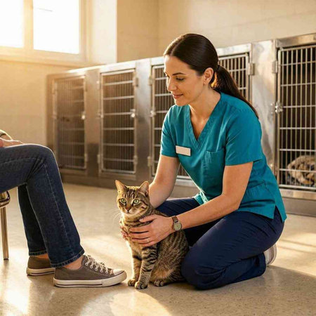 Veterinarian and cat in a vet clinic. Veterinary medicine.