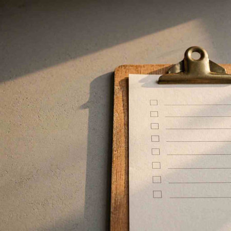 Clipboard with blank paper sheet and shadow on a white wall
