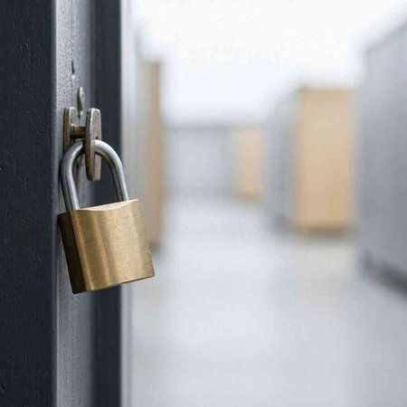 Padlock on the door of an office building. Security concept.