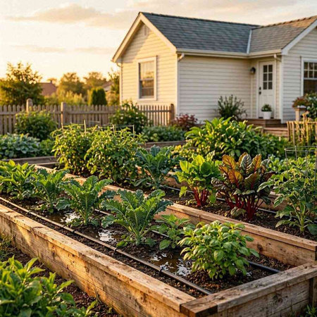 Vegetable garden with seedlings of chard in a wooden box