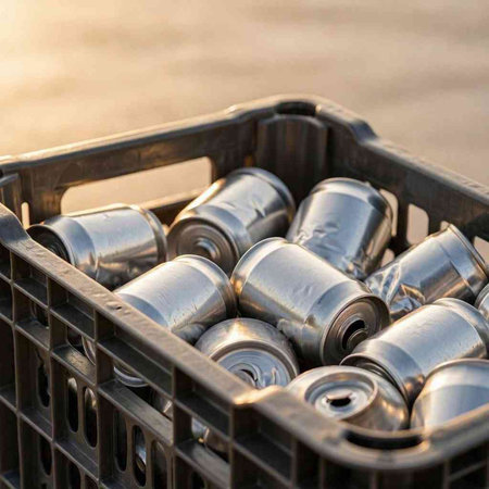 Metal cans in a metal box on the background of the river.