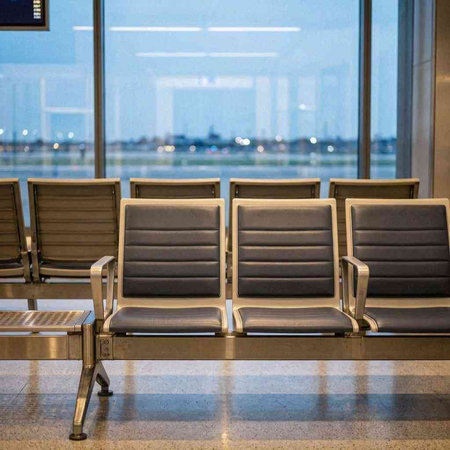 Empty chairs in the airport waiting area. Interior of the airport.