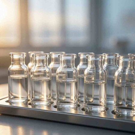 Glass medical ampoule vials for injection. Medical equipment.