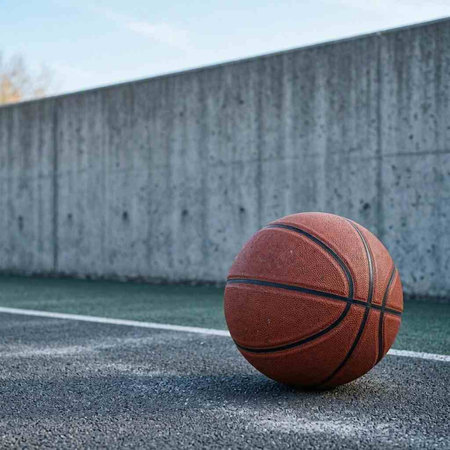 Basketball ball on a basketball court. Close-up of a basketball ball.