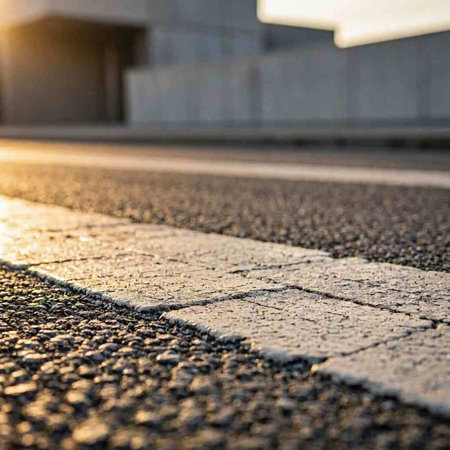 Cobblestone pavement in the city at sunset. Abstract background.