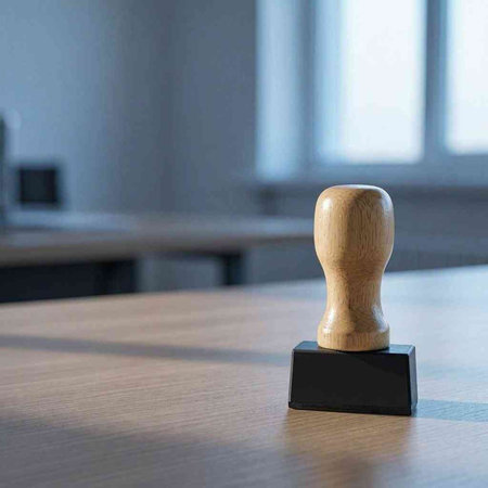 Wooden stamp on the table in a courtroom or law enforcement office