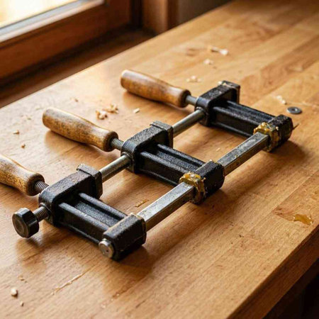 Carpenter tools on a wooden table. Woodworking concept.