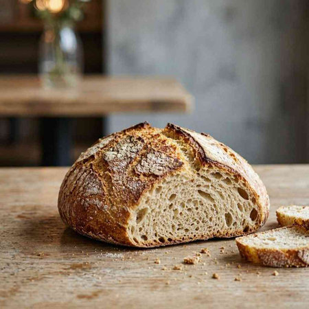 loaf of bread on a wooden table in a rustic style