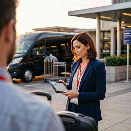 Young businesswoman and man with suitcases in front of a car