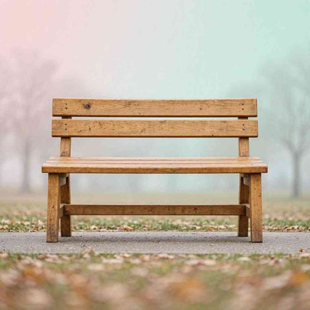 Wooden bench in the autumn park. Photo in old color image style.