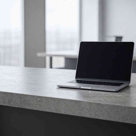 Laptop on a table in a modern office. 3d rendering