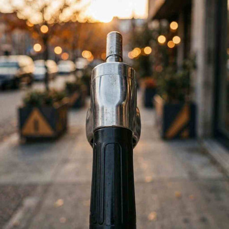 A closeup shot of a metal handlebar of an electric car