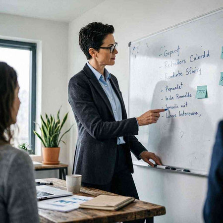 Businessman giving a presentation to his colleagues in a boardroom.