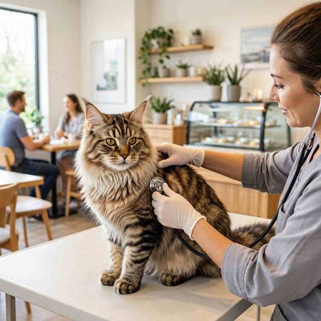 Veterinarian checking the ears of a cat in a veterinary clinic