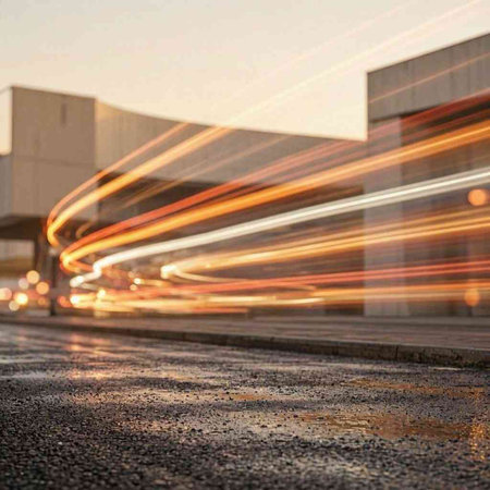 Long exposure of car light trails on the road in the city.
