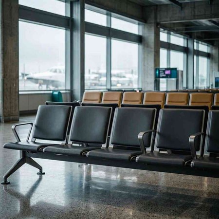 Waiting area at the airport. Empty chairs in the terminal.